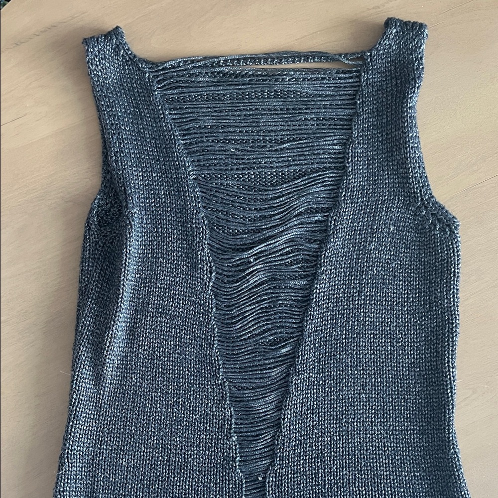 Gray Knit Sleeveless Top with semi open back detail